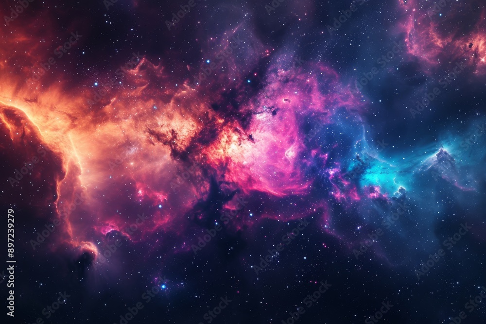 A vibrant space scene featuring a multitude of stars and clouds against a colorful backdrop, Illuminate galaxy cloud nebula with bold hues, AI Generated A vibrant space scene featuring a multitude of stars and clouds against a colorful backdrop, Illuminate galaxy cloud nebula with bold hues, AI Generated