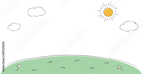 シンプルな空と草原の背景イラスト