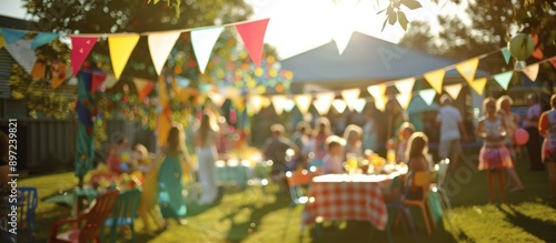 Sunny Backyard Gathering with Colorful Flags