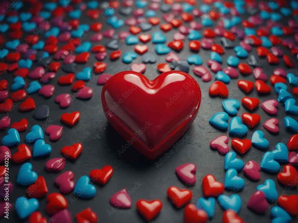 Person Choosing Red Heart From Colorful Hearts. Person Choosing Red Heart From Colorful Hearts.