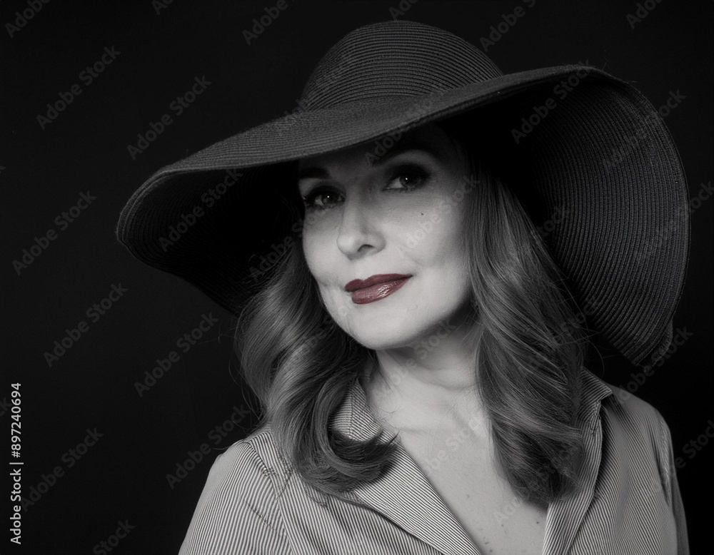 Elegant Film Noir Headshot of a Woman: Timeless Vintage Portrait with Dramatic Lighting and Shadows Elegant Film Noir Headshot of a Woman: Timeless Vintage Portrait with Dramatic Lighting and Shadows