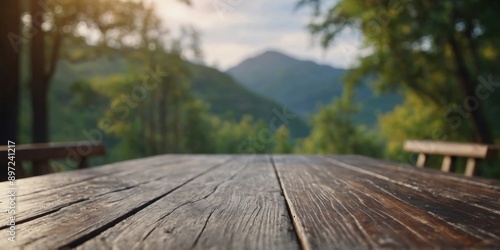 Table Top And Blur Nature of the Background Mock Up Template. photo