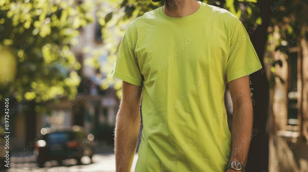 Lime Color T-Shirt Mockup Template on Adult Hipster for Print Design Lime Color T-Shirt Mockup Template on Adult Hipster for Print Design
