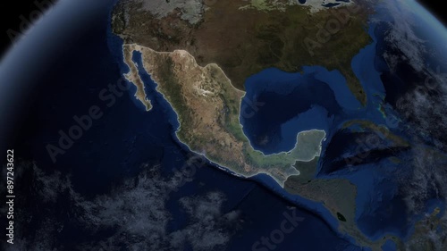 Map showing Mexico, South America, from space to see the region from above. Detailed map Showing area, HD and 4K. Animation.