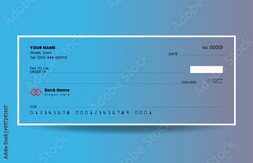 Gradient blank check template with decorative pattern design, blank check, bank cheque design, vector format 