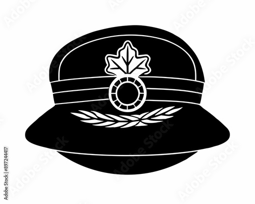  Military Officer's Cap: Black and White Silhouette