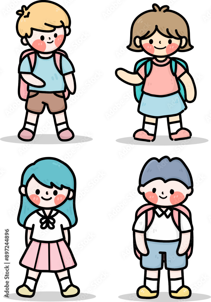 set of boy and girl student cartoon drawing vector set of boy and girl student cartoon drawing vector