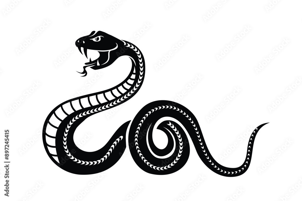 Fototapeta premium Snake symbol of chinese new year 2025. Zodiac sign, year of the Snake, tattoo, template for greeting card, invitation, t-shirt print. Vector cartoon on transparent background