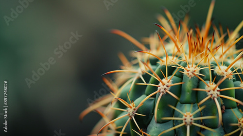 A macro shot of cactus spines, with a sharp focus on the textures and patterns, against a neutral, blurred background.
