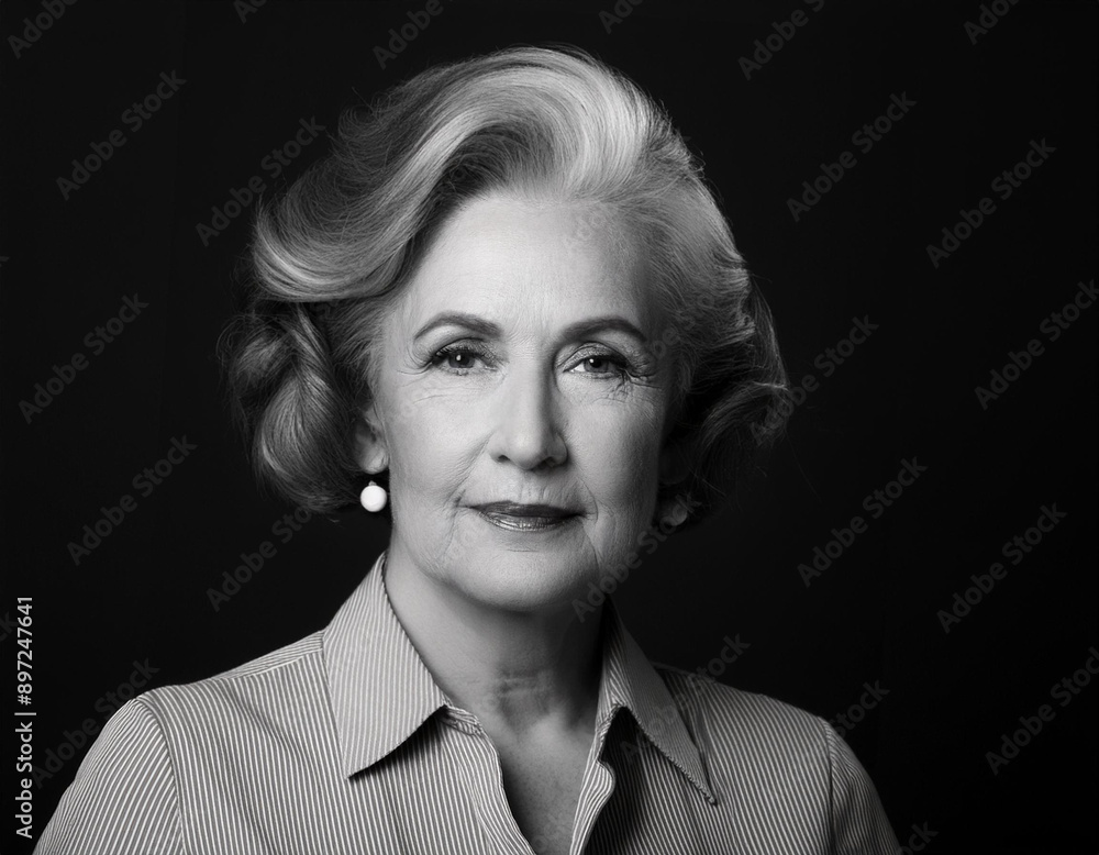 Obraz premium Elegant Film Noir Headshot of a Woman: Timeless Vintage Portrait with Dramatic Lighting and Shadows