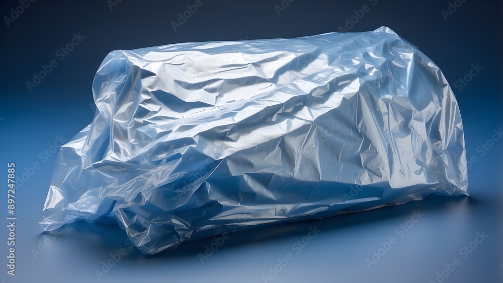 Clear plastic wrap on a deep blue backdrop. Simple, uncluttered texture overlay effect template. isolated surface branding mock-up with wrinkles Clear plastic wrap on a deep blue backdrop. Simple, uncluttered texture overlay effect template. isolated surface branding mock-up with wrinkles