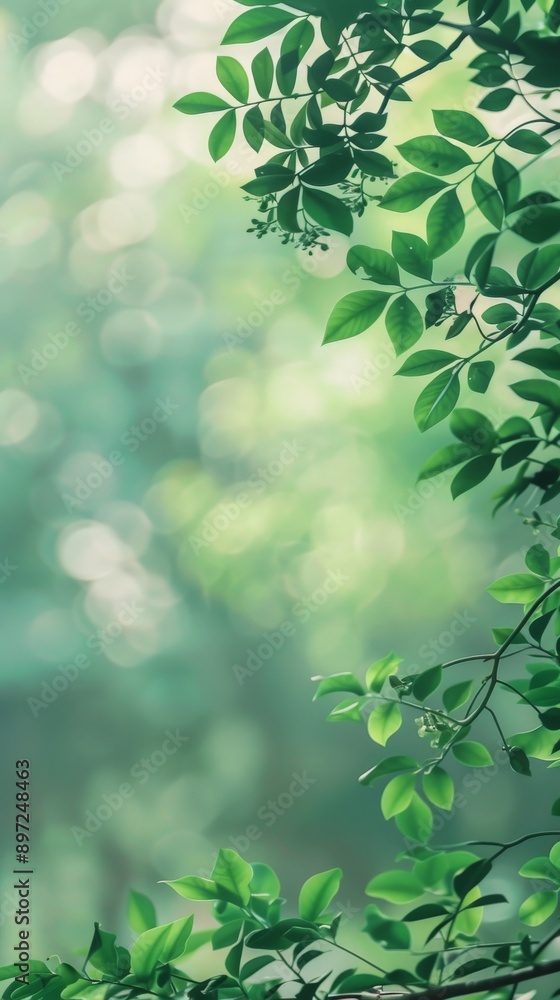 A close-up of leafy branches illuminated by the soft morning sun A close-up of leafy branches illuminated by the soft morning sun