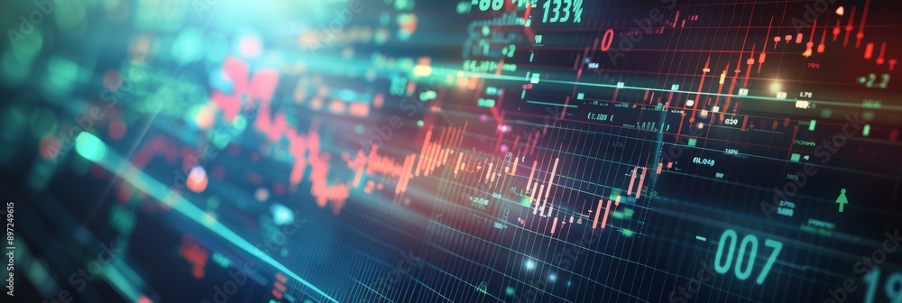 A dynamic stock market chart displays glowing data points to illustrate trends in financial markets A dynamic stock market chart displays glowing data points to illustrate trends in financial markets