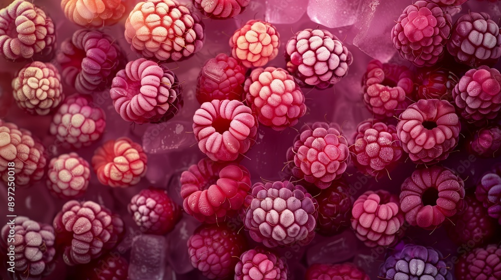 A vibrant display of frozen raspberries A vibrant display of frozen raspberries
