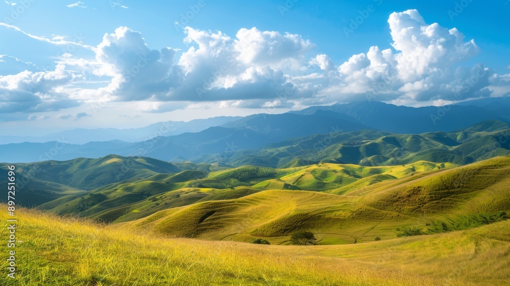 A picturesque mountain landscape with rolling hills and a clear blue sky, perfect for outdoor activities. A picturesque mountain landscape with rolling hills and a clear blue sky, perfect for outdoor activities.