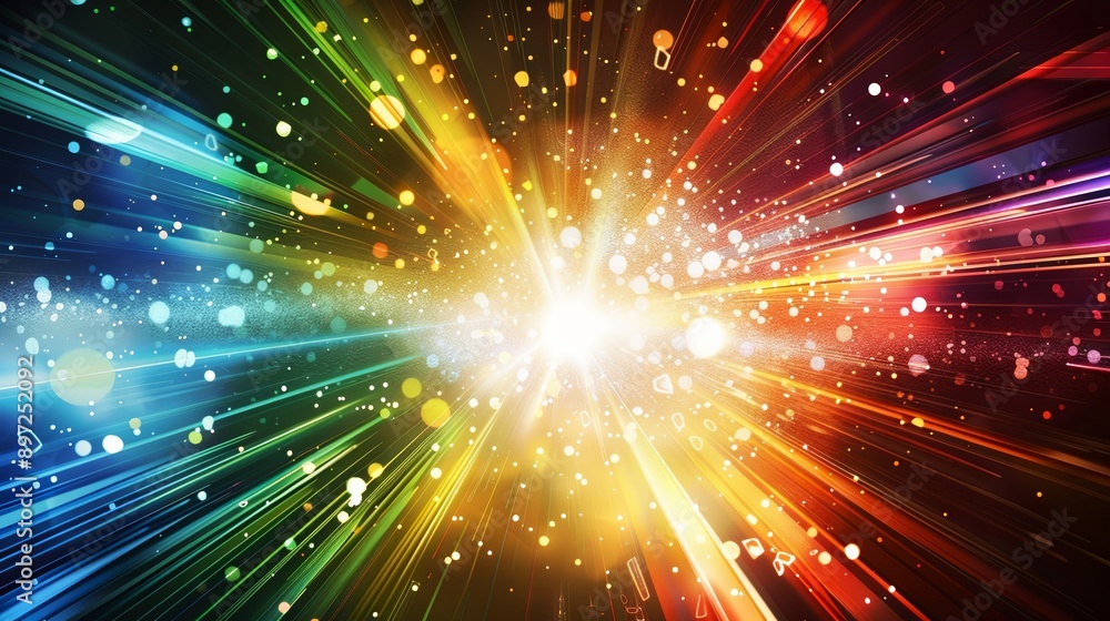 Colorful light explosion effect radiating from the center on an abstract background Colorful light explosion effect radiating from the center on an abstract background