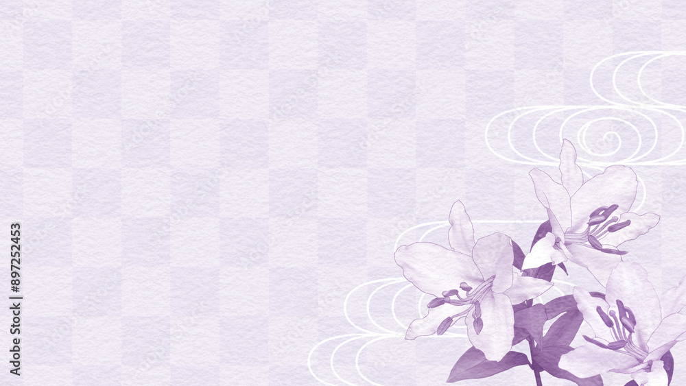 Naklejka premium 百合 和風 素材 和柄 市松模様 文様 和紙 喪中 お彼岸 お盆 シンプル 上品 和モダン ポスター 16:9