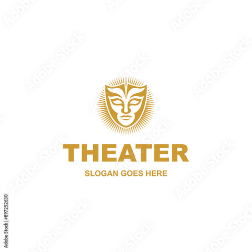 Simple theater mask logo design vector isolated on white background
