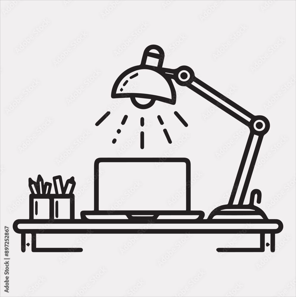 Naklejka premium Desk lamp line Art silhouette vector on a white background