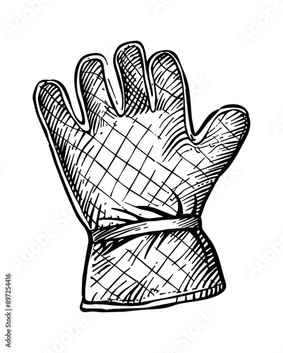 kitchen glove engraving black and white outline