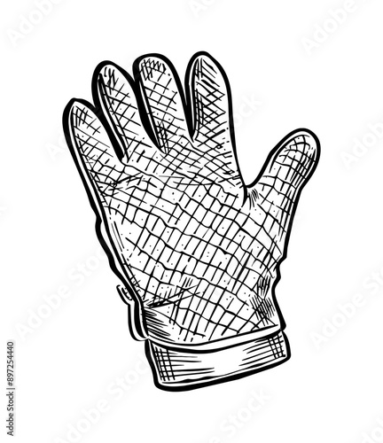 kitchen glove engraving black and white outline