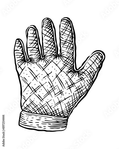 kitchen glove engraving black and white outline
