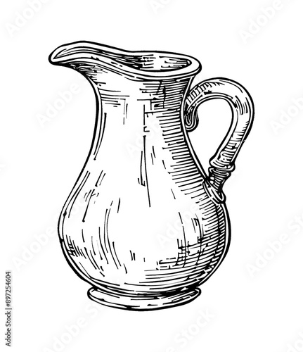 water jug engraving black and white outline