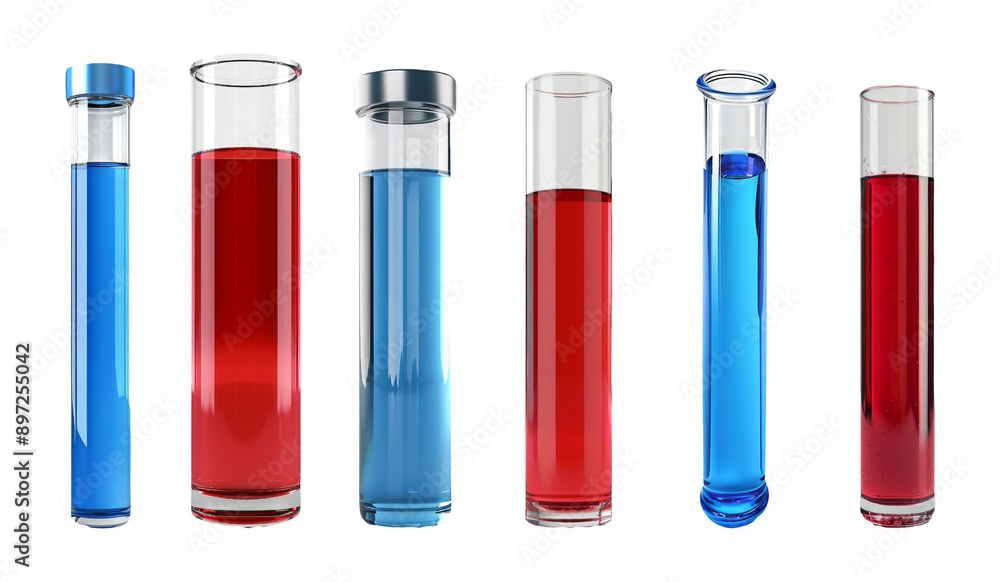 Set of Laboratory Test Tubes with Red and Blue Liquids Isolated on Transparent Background Set of Laboratory Test Tubes with Red and Blue Liquids Isolated on Transparent Background