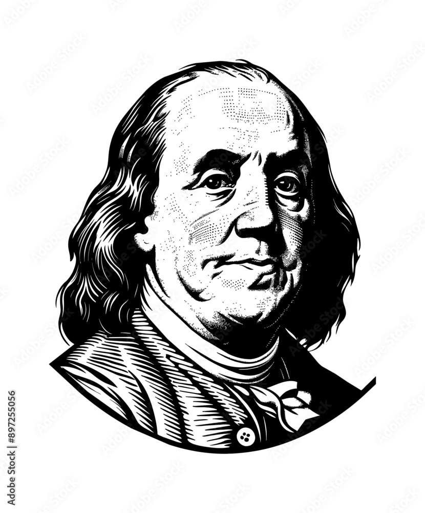 benjamin franklin engraving black and white outline benjamin franklin engraving black and white outline