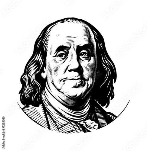 benjamin franklin engraving black and white outline