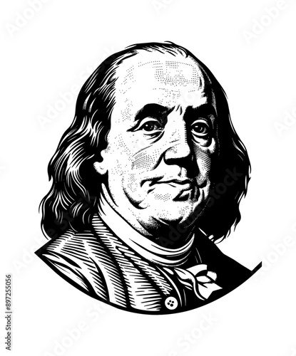 benjamin franklin engraving black and white outline