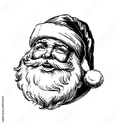 santa smile engraving black and white outline