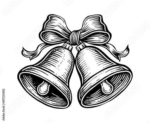 christmas bells engraving black and white outline