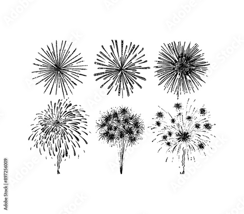 firework explosion engraving black and white outline