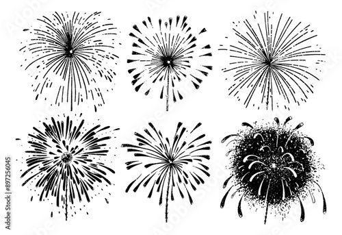 firework explosion engraving black and white outline