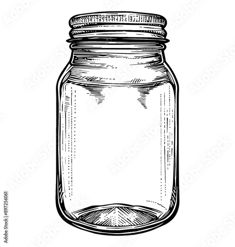 glass container jar engraving black and white outline