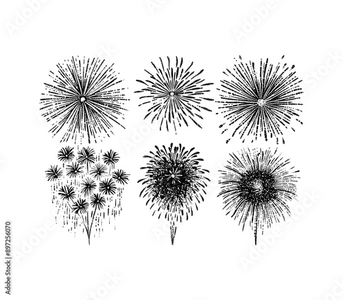 firework explosion engraving black and white outline