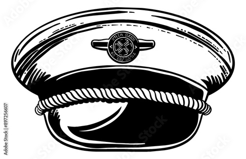 sailor captain hat engraving black and white outline
