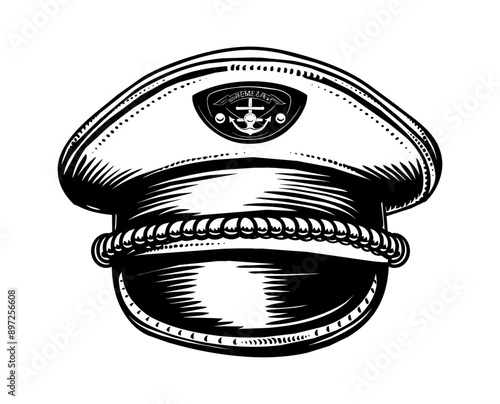 sailor captain hat engraving black and white outline