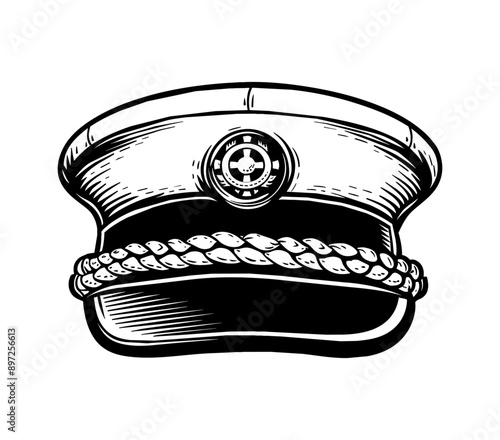 sailor captain hat engraving black and white outline
