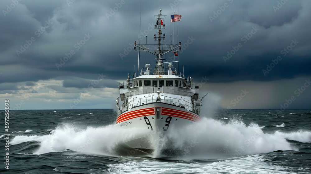 Coast Guard ship navigating through stormy seas. Coast Guard ship navigating through stormy seas.