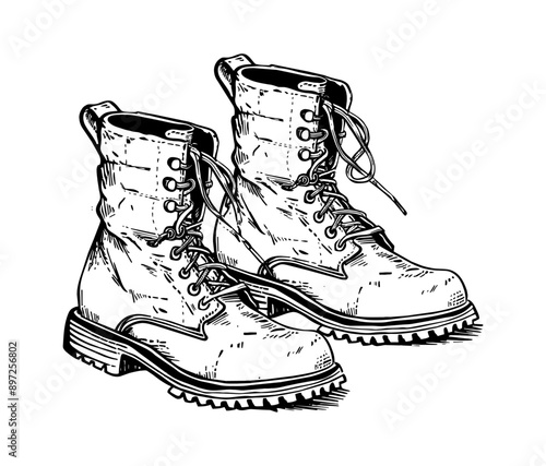 soldier boot engraving black and white outline