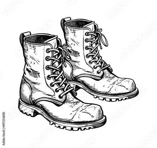 soldier boot engraving black and white outline