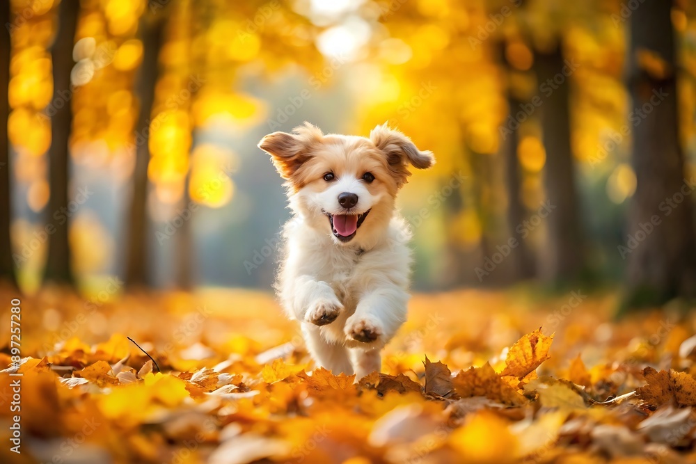 Happy Dog Running Through Autumn Leaves. Happy Dog Running Through Autumn Leaves.