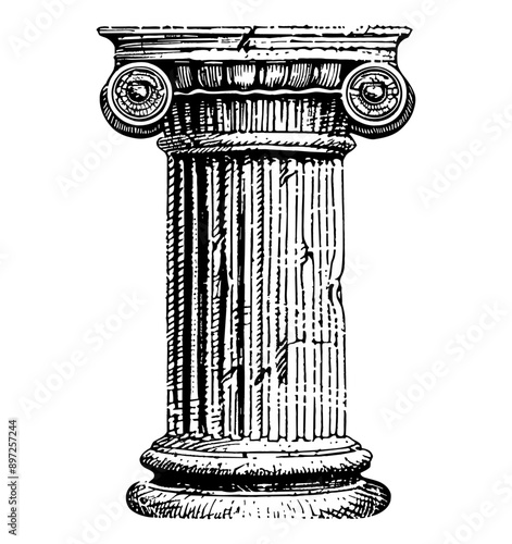roman column engraving black and white outline