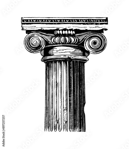 roman column engraving black and white outline