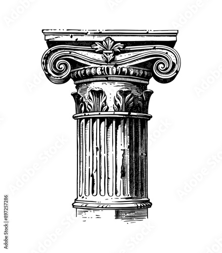 roman column engraving black and white outline