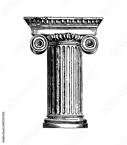 roman column engraving black and white outline