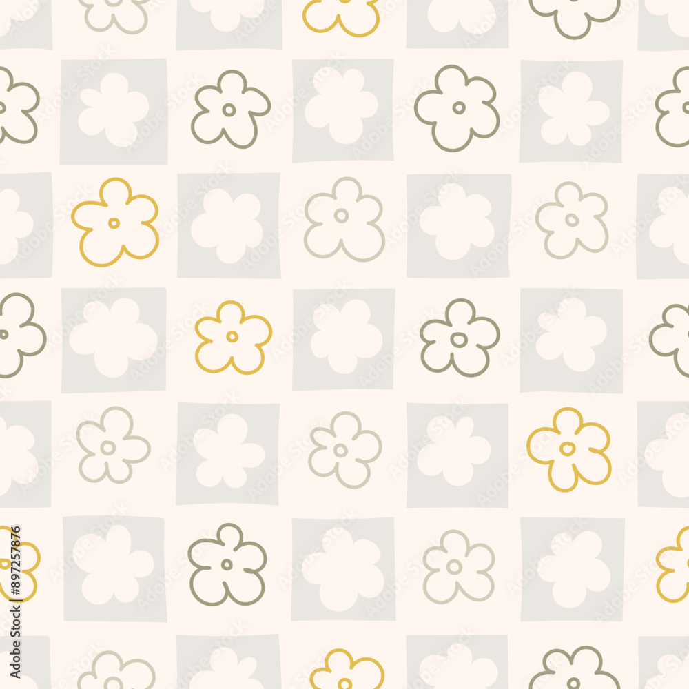 Seamless pattern with pastel flowers. Simple minimalistic wallpaper with nature element.