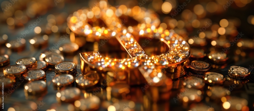 Gold Dollar Sign Symbol with Diamond Accents and Coins Gold Dollar Sign Symbol with Diamond Accents and Coins